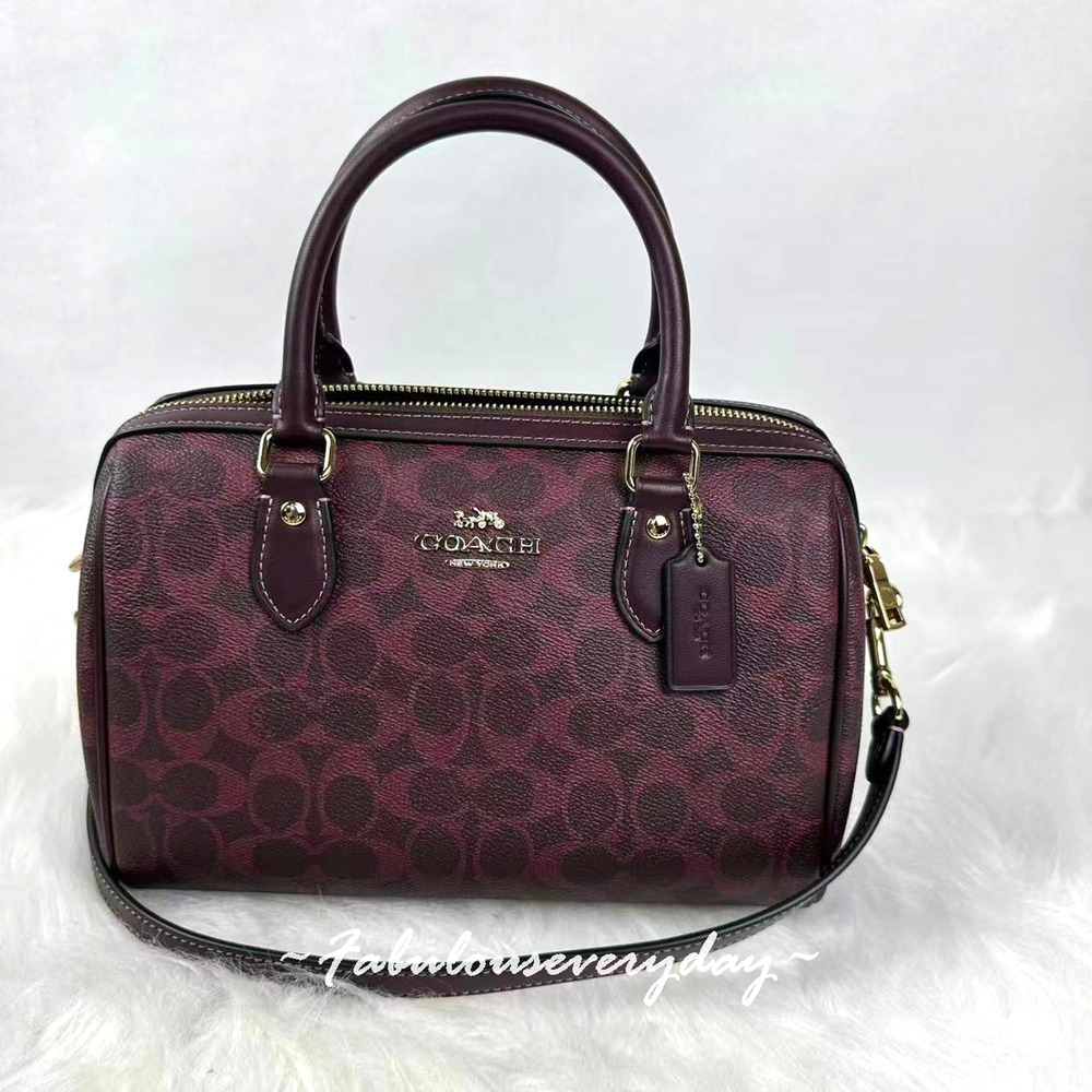 Coach Rowan Satchel Bag Crossbody Signature Canvas/Gold/Black Currant CV961 NWT
